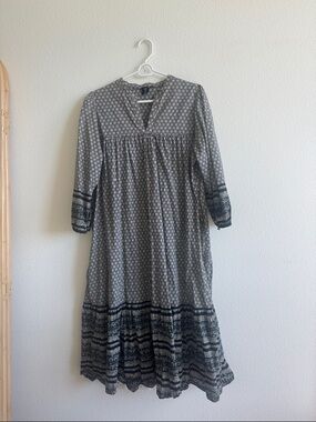 Anna Sui Gray Patterned Tiered Midi Dress
